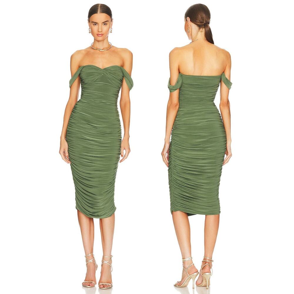 Norma Kamali Walter Midi Dress Ruched Formal Gala Party Wedding Guest Hoco XS